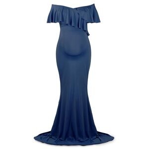 Maternity Off-Shoulder Blue Maxi Dress